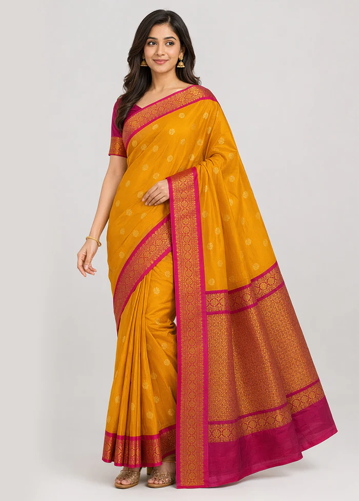Yellow Kanjivaram Silk Saree With Blouse Piece