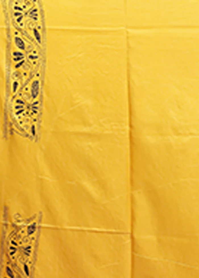 Yellow Kantha Stitch Silk Saree With Blouse Piece - Image 5