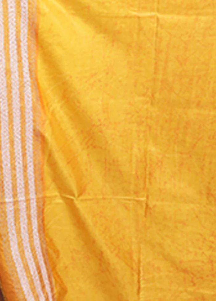 Yellow Kantha Stitch Silk Saree With Blouse Piece - Image 5