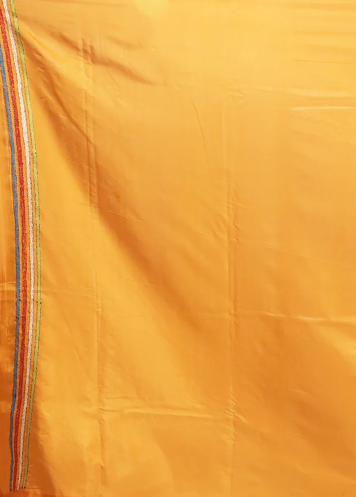 Yellow Kantha Stitch Silk Saree With Blouse Piece - Image 5