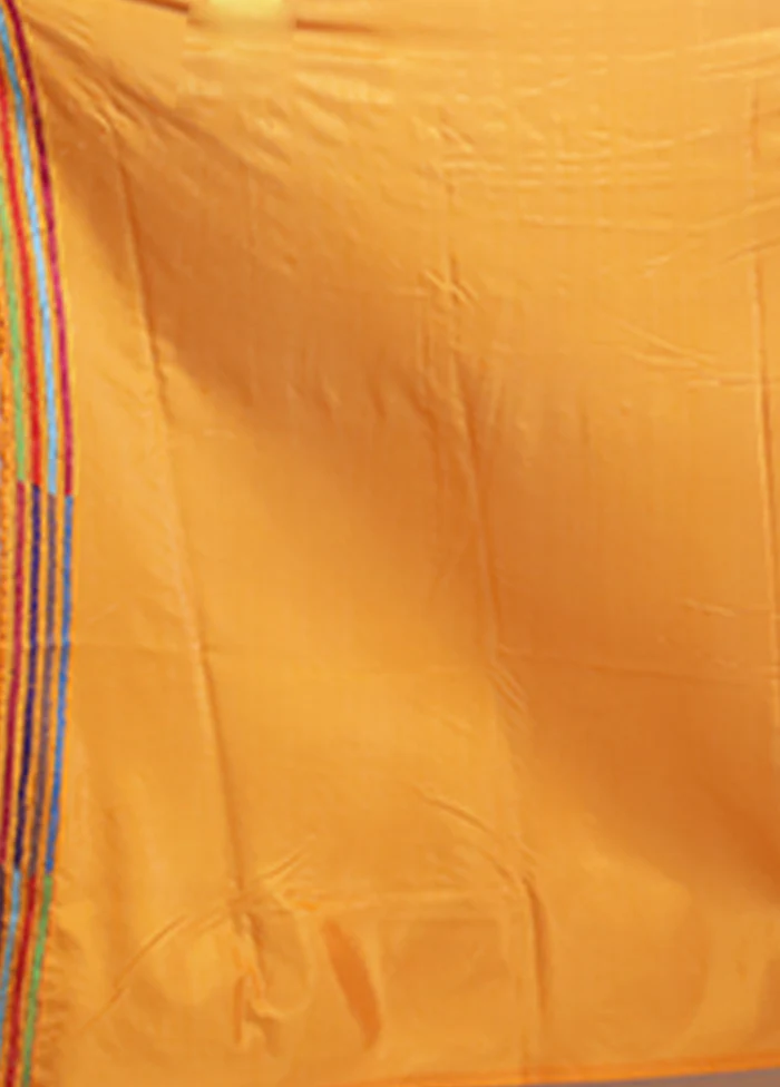 Yellow Kantha Stitch Silk Saree With Blouse Piece - Image 5