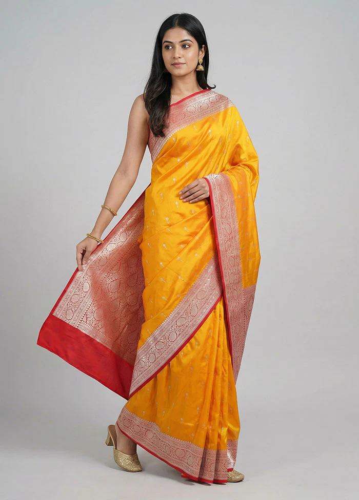 Yellow Katan Silk Saree With Blouse Piece