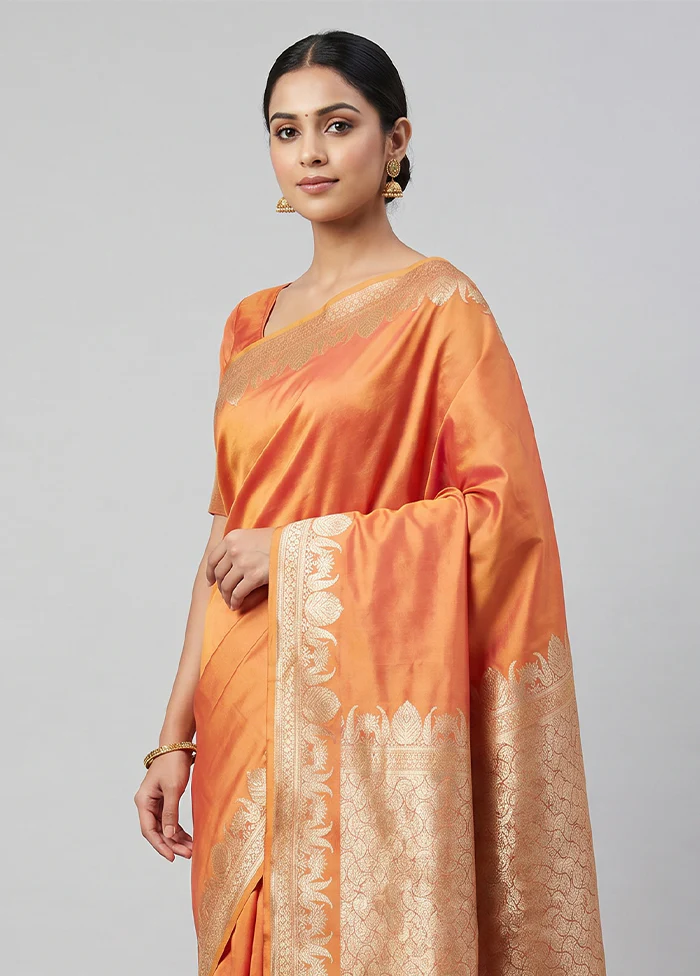 Yellow Katan Silk Saree With Blouse Piece - Image 2