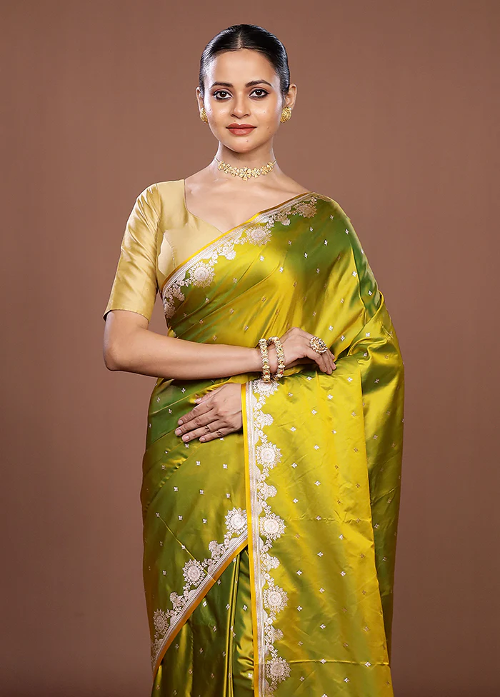 Yellow Katan Silk Saree With Blouse Piece