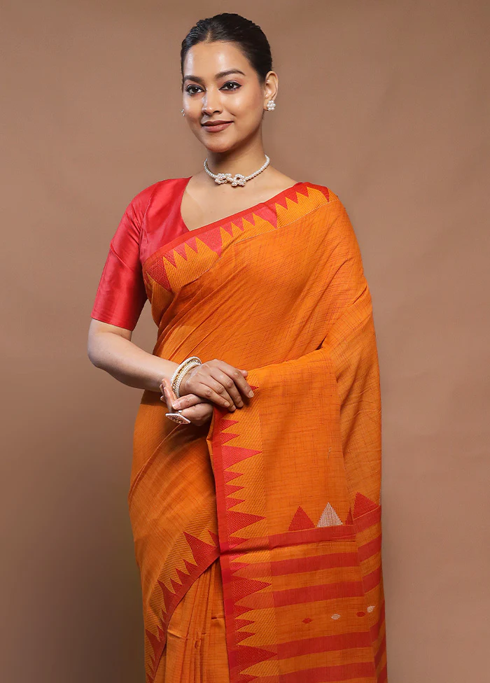 Yellow Cotton Saree With Blouse Piece - Image 2