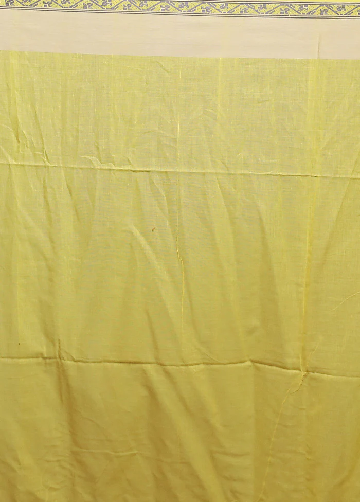 Yellow Cotton Saree With Blouse Piece - Image 5