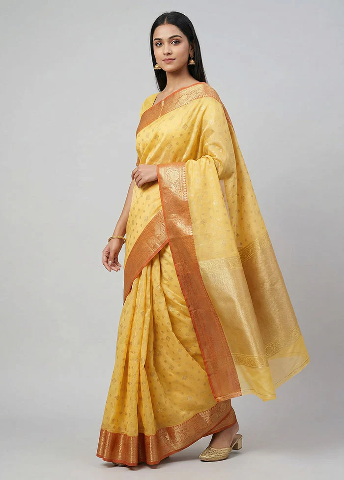 Yellow Kora Silk Saree With Blouse Piece