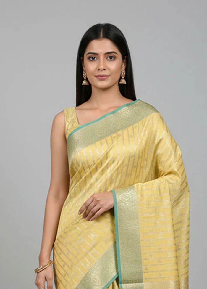 Yellow Kora Silk Saree With Blouse Piece - Image 2