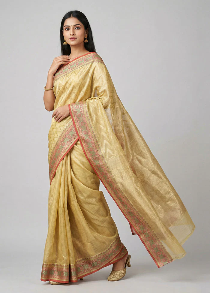 Yellow Kora Silk Saree With Blouse Piece