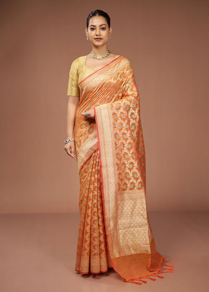 Yellow Kora Silk Saree With Blouse Piece - Image 2