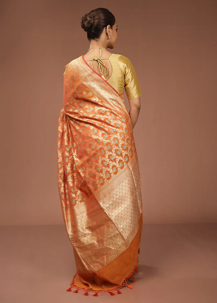 Yellow Kora Silk Saree With Blouse Piece - Image 3
