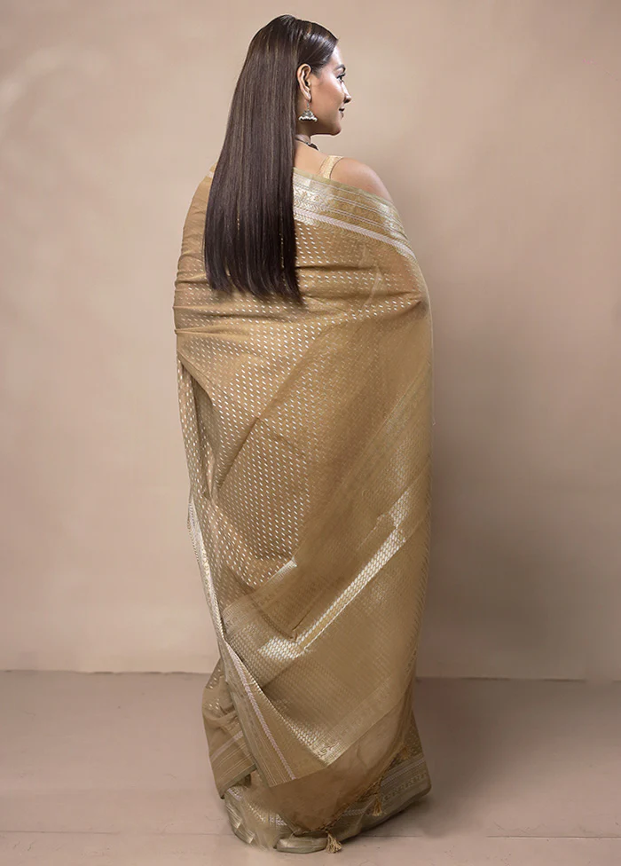 Yellow Kora Silk Saree With Blouse Piece - Image 3