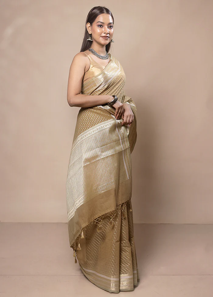 Yellow Kora Silk Saree With Blouse Piece - Image 4