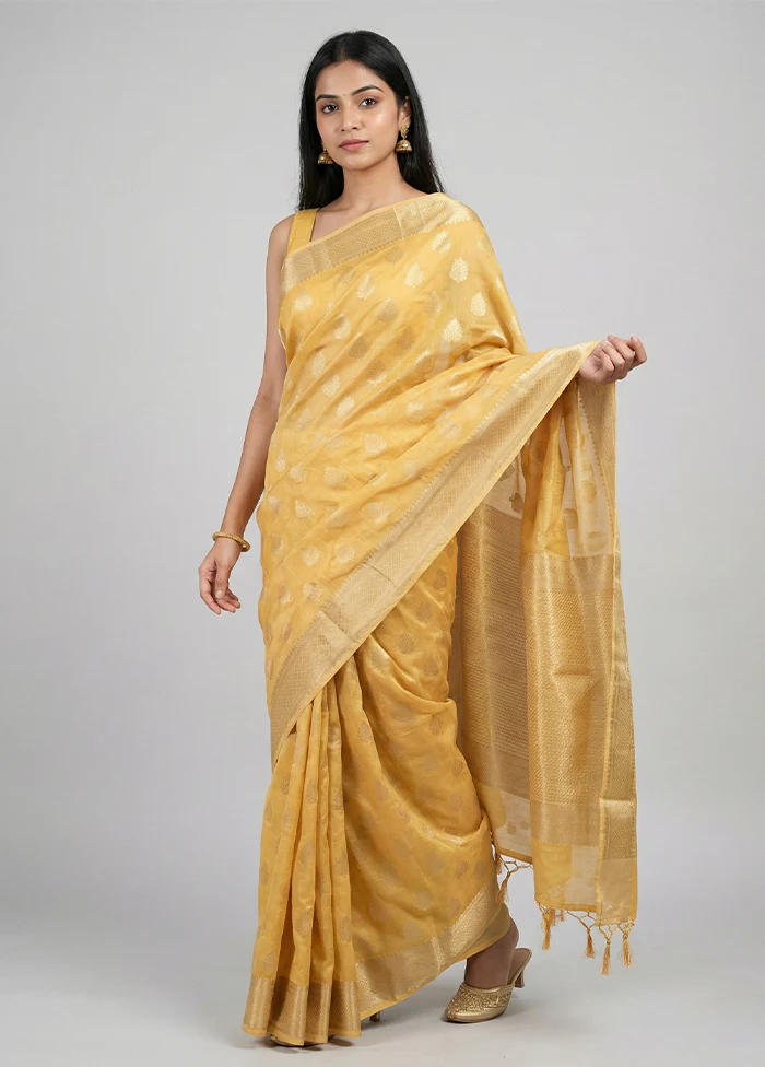 Yellow Kora Silk Saree With Blouse Piece
