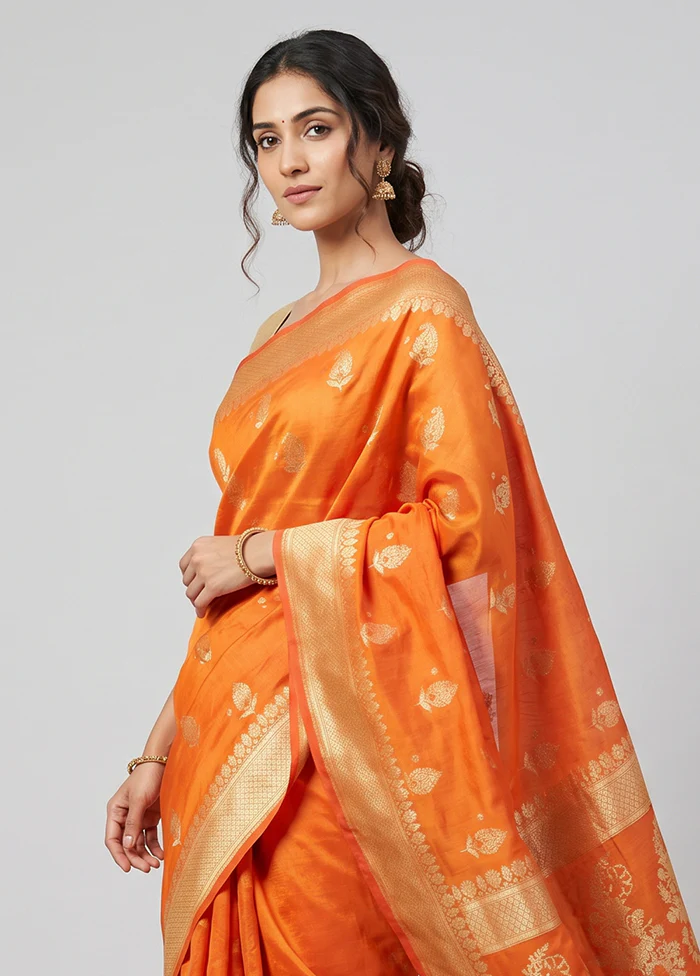 Yellow Kora Silk Saree With Blouse Piece - Image 2
