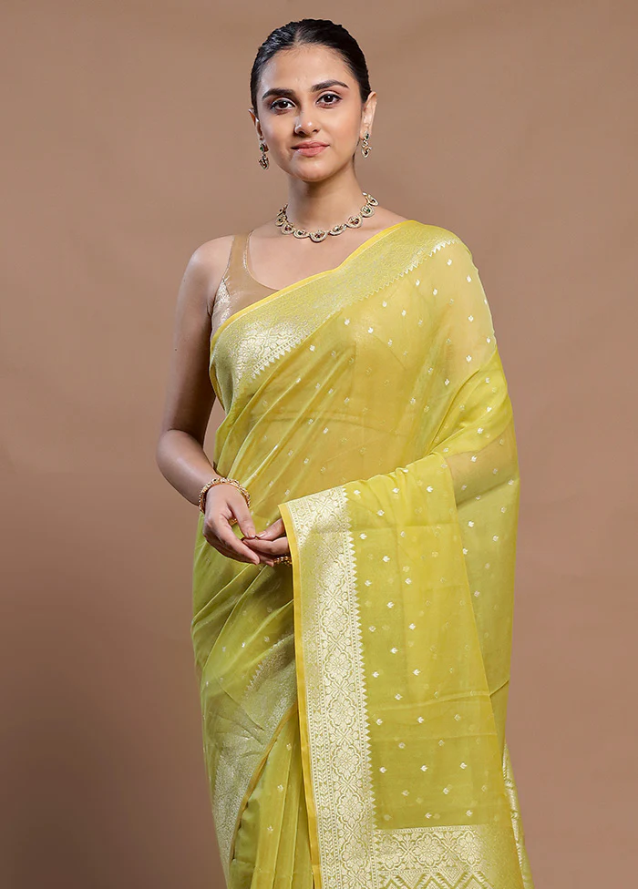Yellow Kora Silk Saree With Blouse Piece - Image 2