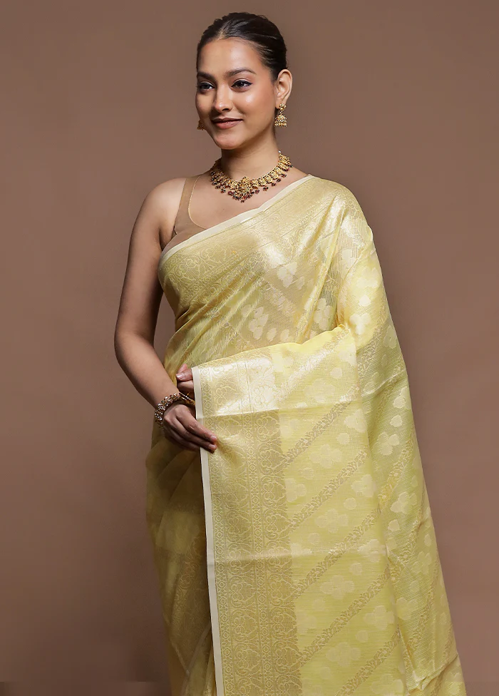 Yellow Kora Silk Saree With Blouse Piece - Image 2
