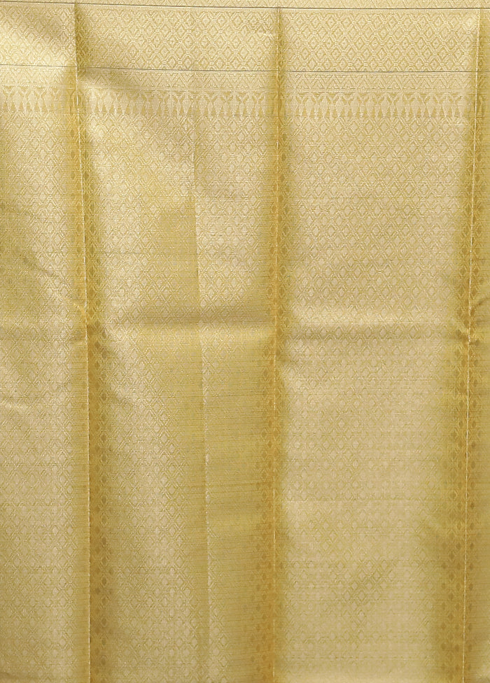 Yellow Kora Silk Saree With Blouse Piece - Image 5
