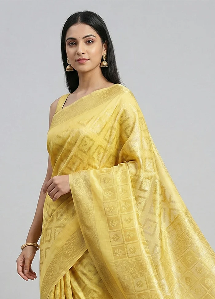 Yellow Kora Silk Saree With Blouse Piece - Image 2