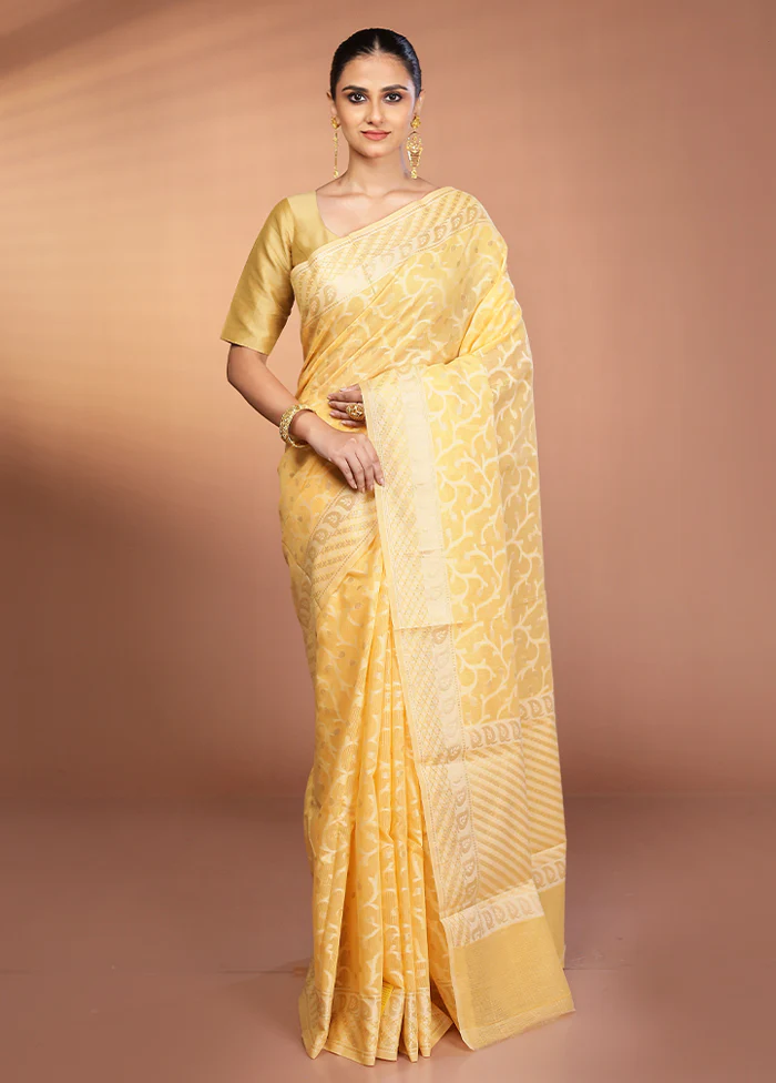 Yellow Kora Silk Saree With Blouse Piece - Image 2