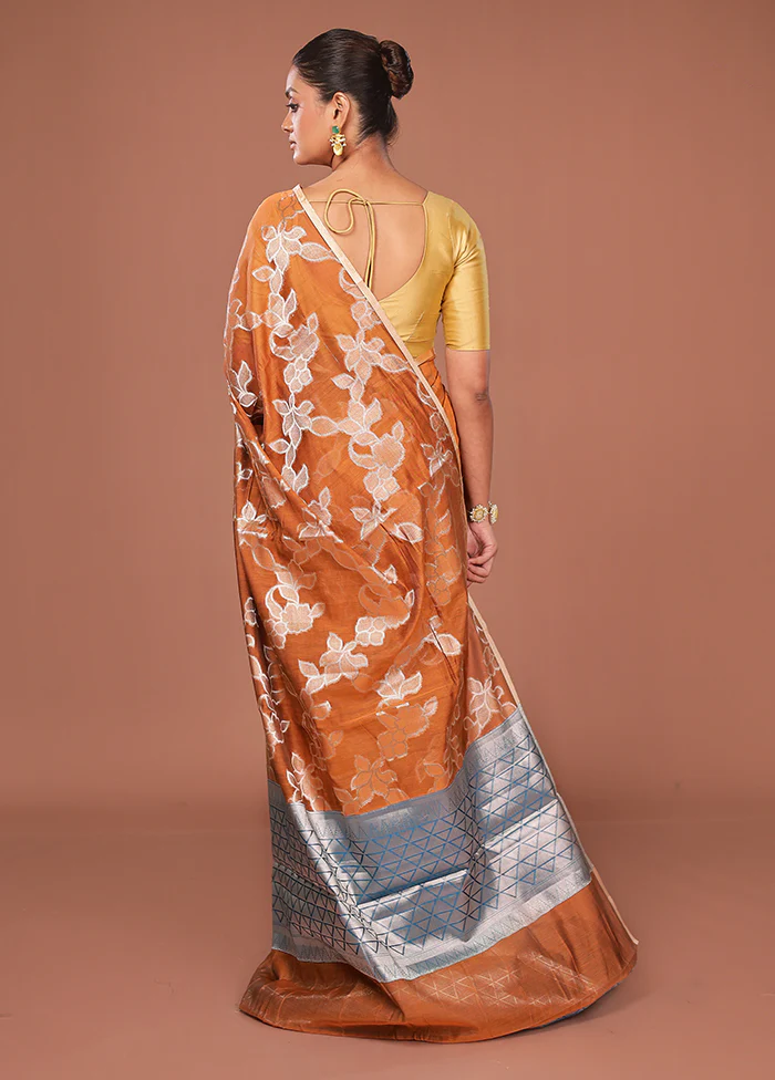 Yellow Kora Silk Saree With Blouse Piece - Image 3
