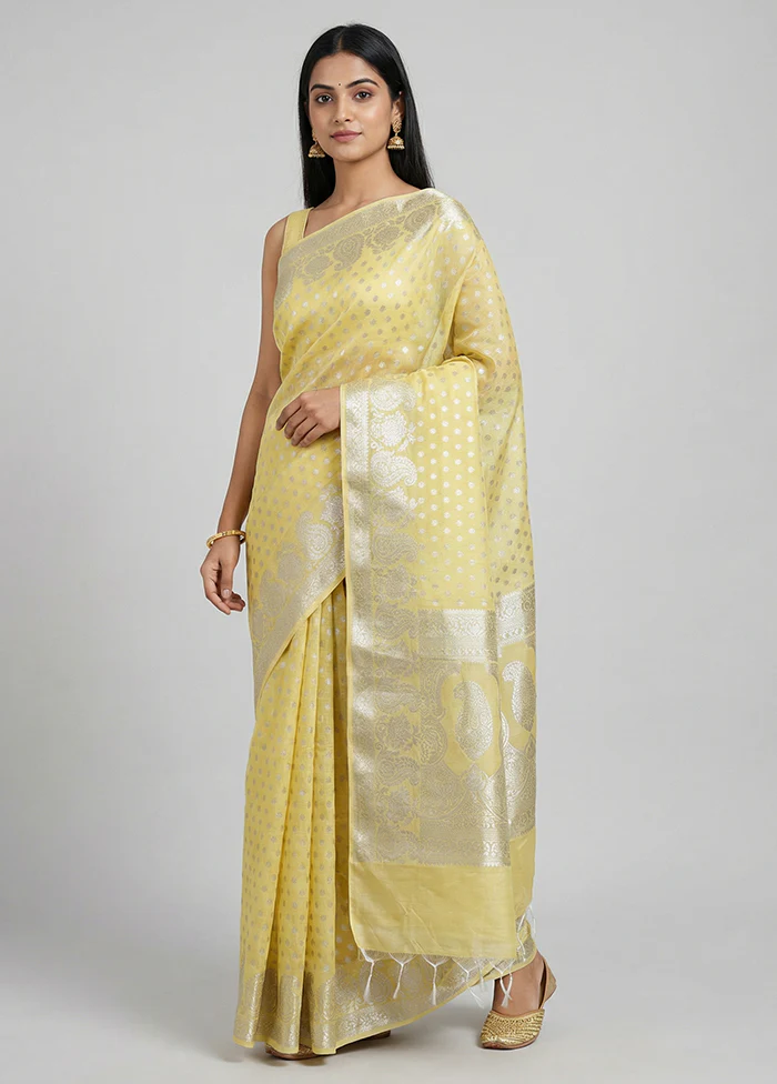 Yellow Kora Silk Saree With Blouse Piece