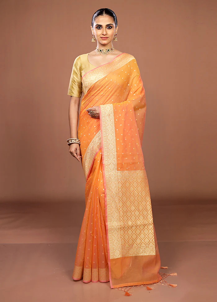 Yellow Kora Silk Saree With Blouse Piece - Image 2