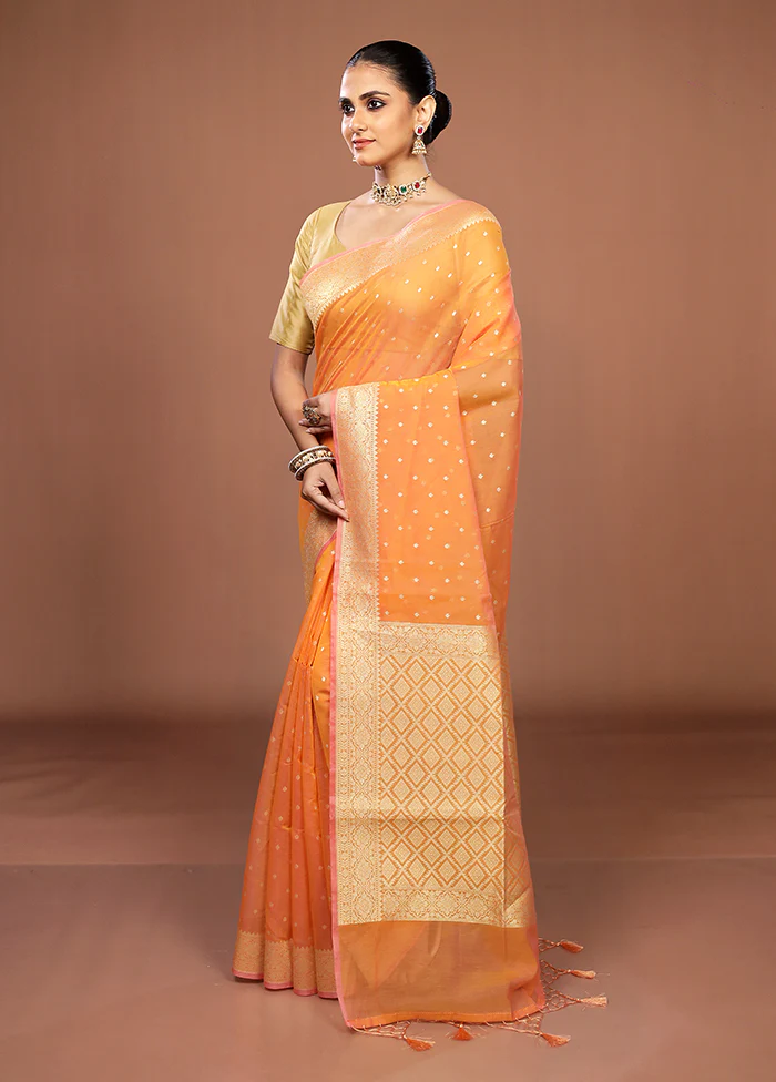Yellow Kora Silk Saree With Blouse Piece - Image 4