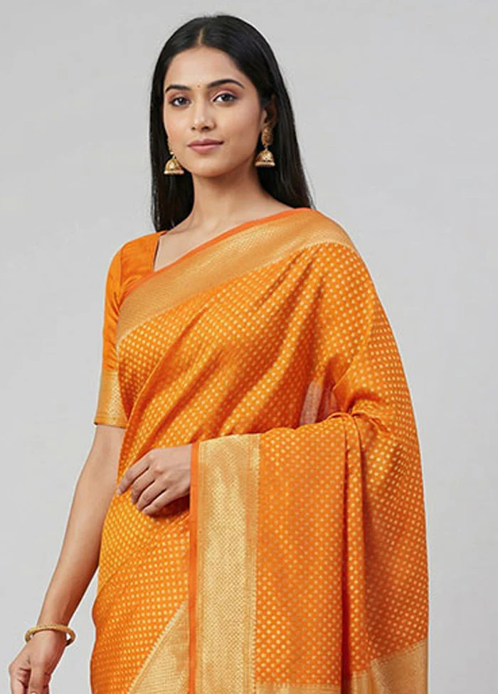 Yellow Kora Silk Saree With Blouse Piece - Image 2