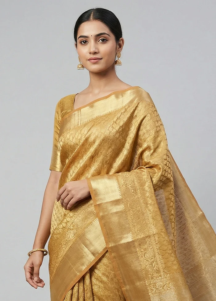 Yellow Kora Silk Saree With Blouse Piece - Image 2