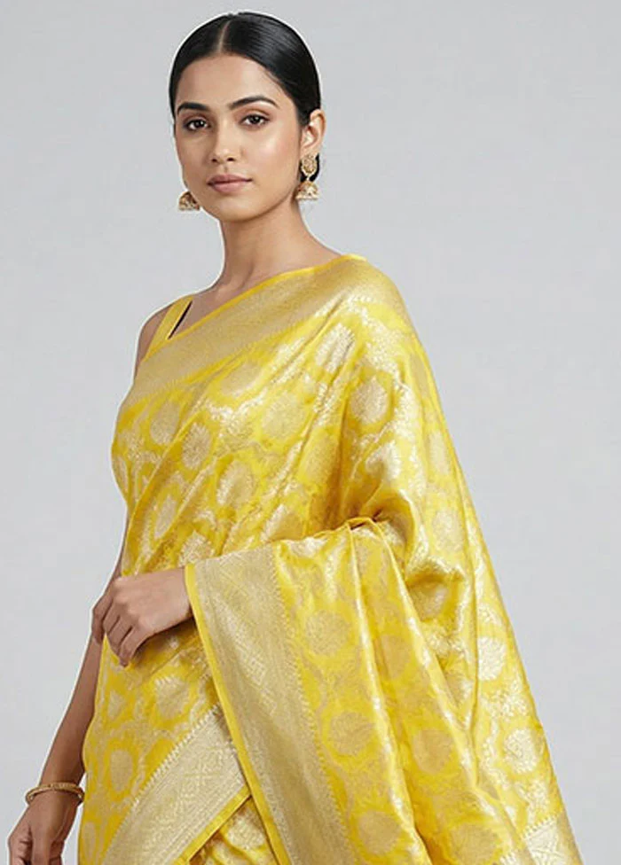 Yellow Kora Silk Saree With Blouse Piece - Image 2