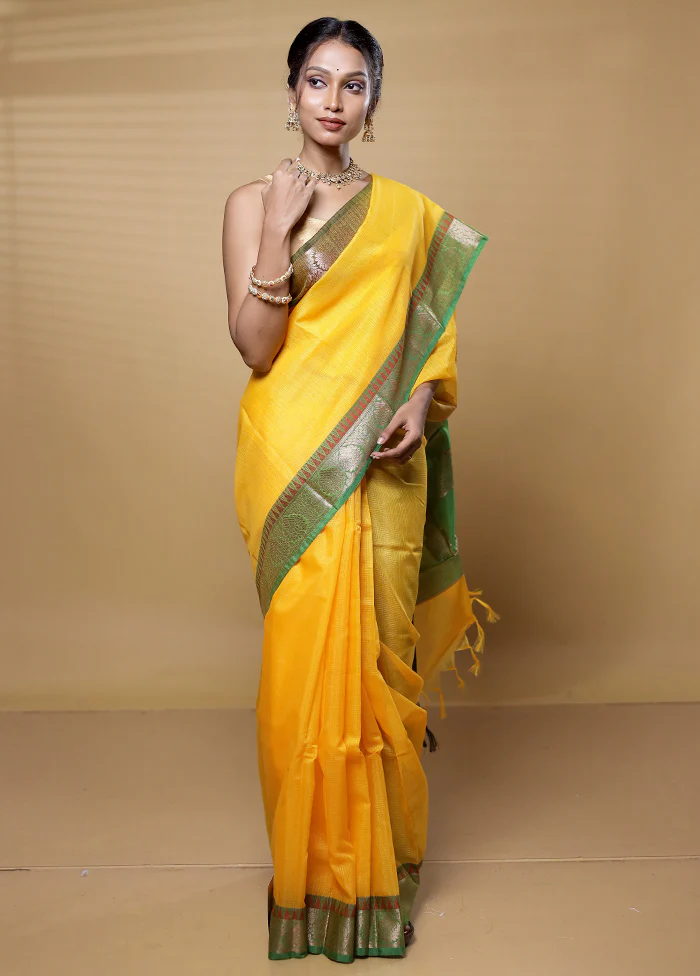 Yellow Kota Cotton Saree With Blouse Piece - Image 2