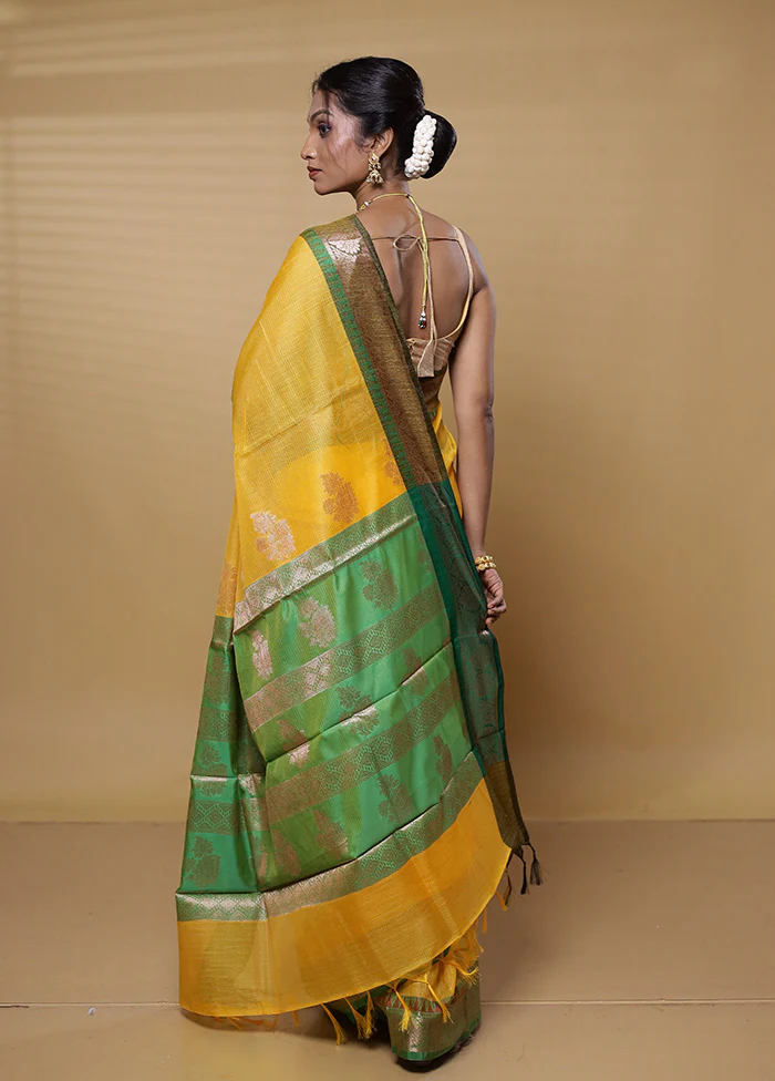 Yellow Kota Cotton Saree With Blouse Piece - Image 3