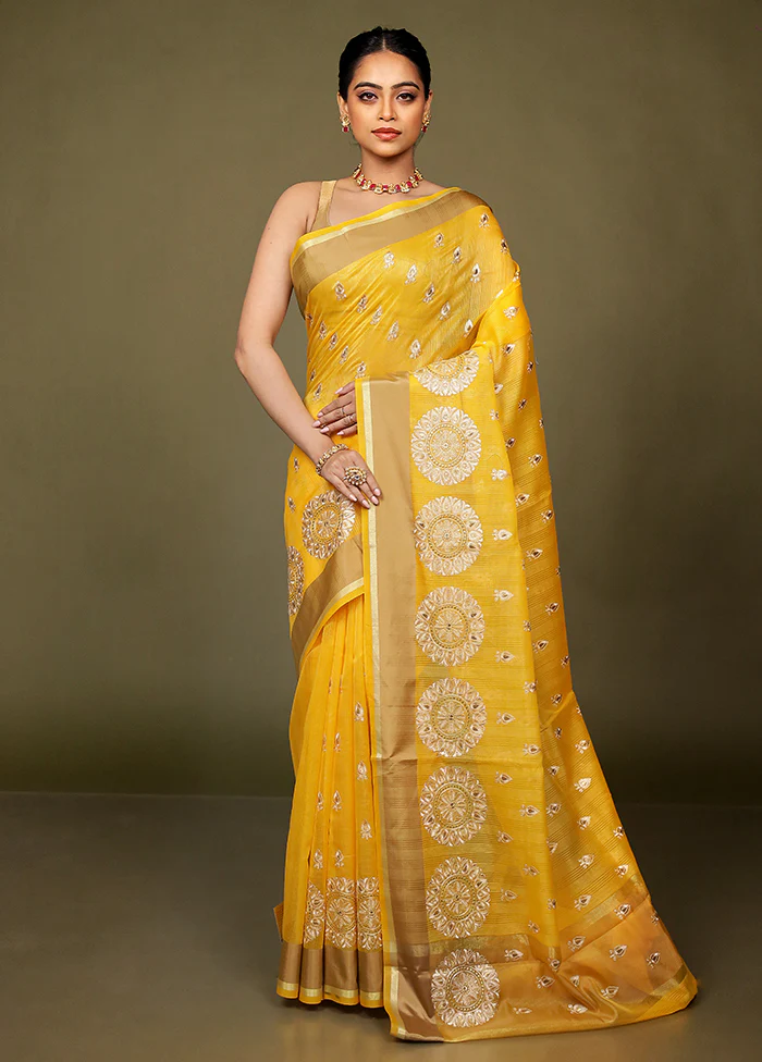 Yellow Kota Cotton Saree With Blouse Piece - Image 2