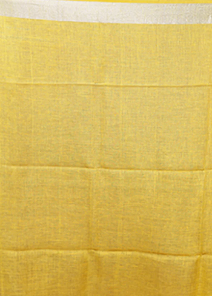 Yellow Linen Silk Saree With Blouse Piece - Image 5