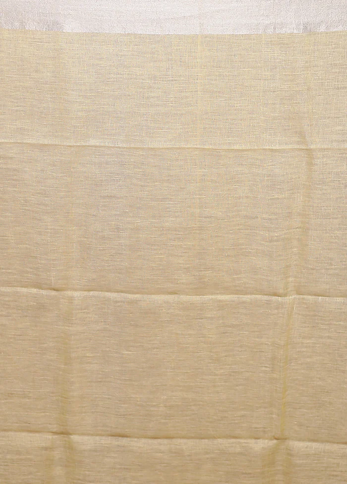 Yellow Linen Silk Saree With Blouse Piece - Image 5