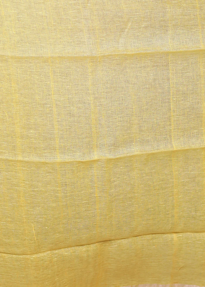 Yellow Linen Silk Saree With Blouse Piece - Image 5