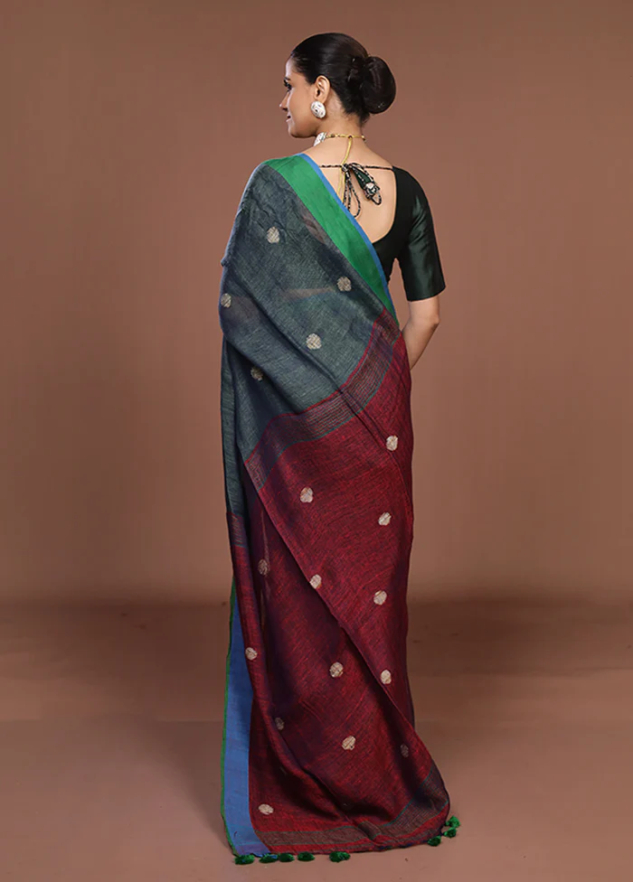 Yellow Linen Silk Saree With Blouse Piece - Image 3