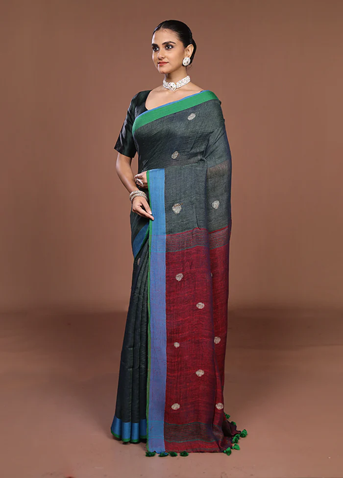 Yellow Linen Silk Saree With Blouse Piece - Image 4
