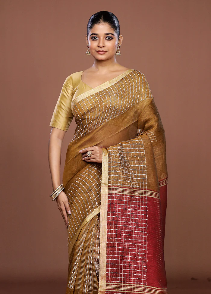 Yellow Linen Silk Saree With Blouse Piece