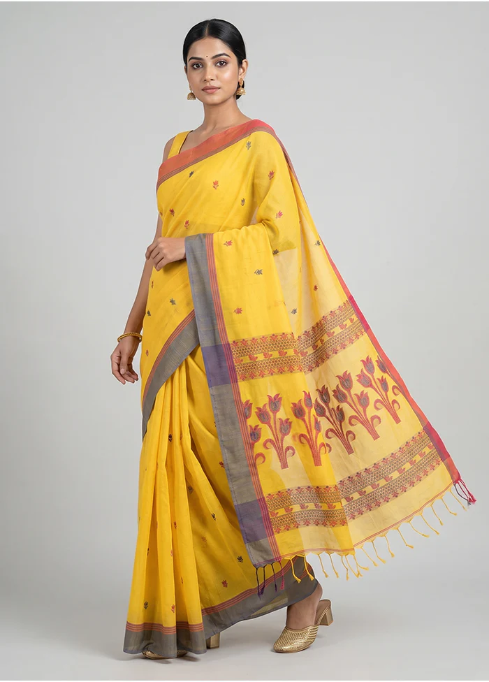 Yellow Matka Silk Saree With Blouse Piece