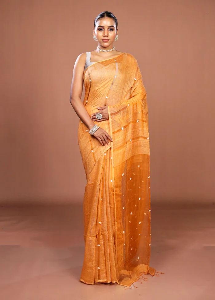 Yellow Matka Silk Saree With Blouse Piece - Image 2