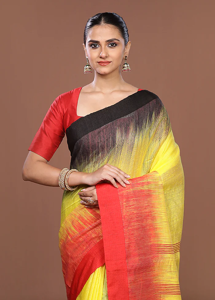 Yellow Matka Silk Saree With Blouse Piece