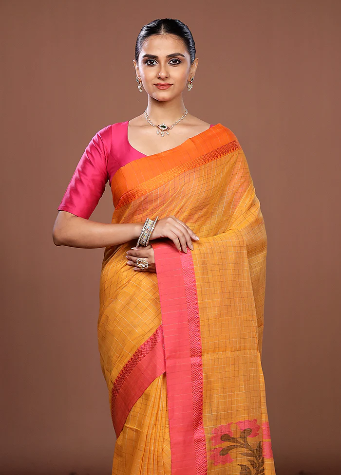 Yellow Matka Silk Saree With Blouse Piece