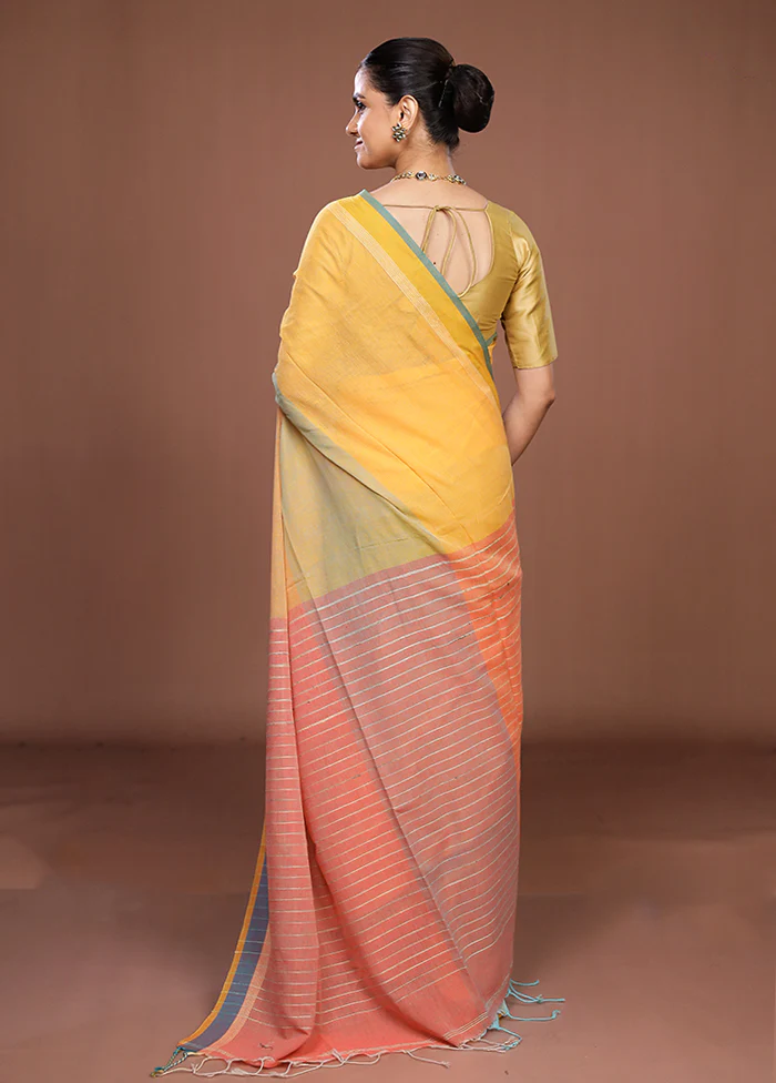 Yellow Matka Silk Saree With Blouse Piece - Image 3