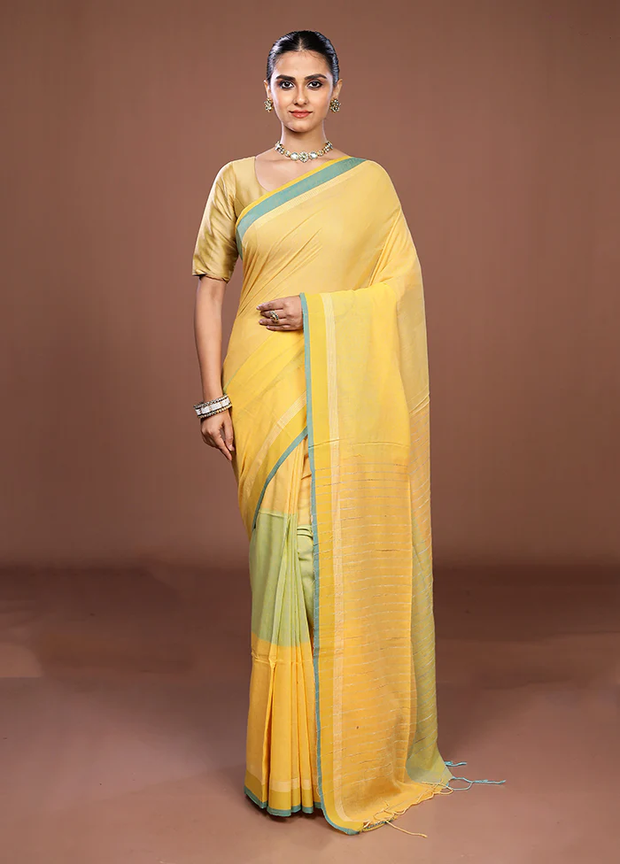 Yellow Matka Silk Saree With Blouse Piece - Image 2