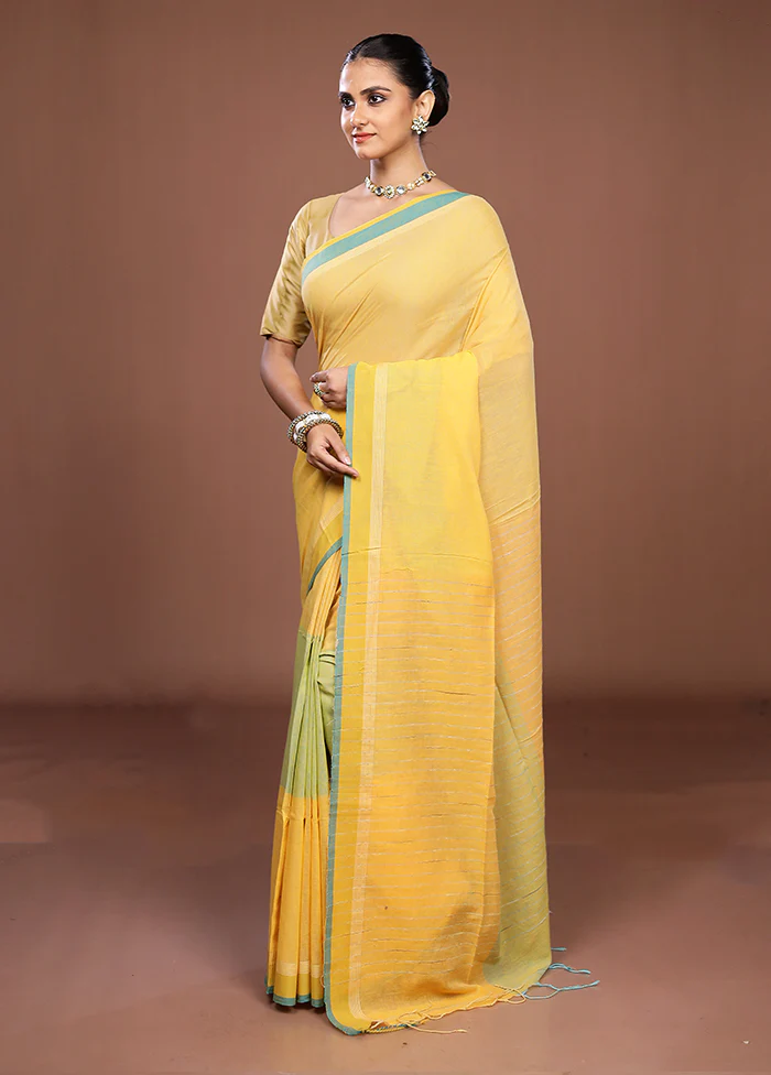 Yellow Matka Silk Saree With Blouse Piece - Image 4