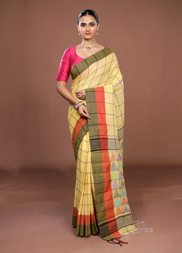 Yellow Matka Silk Saree With Blouse Piece - Image 2
