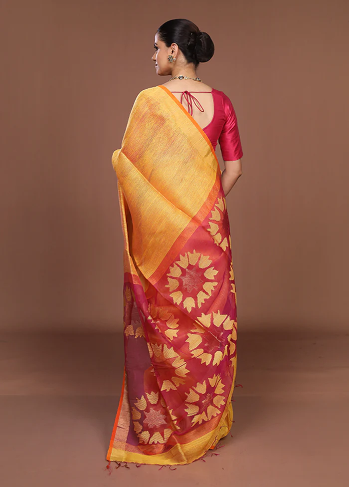Yellow Matka Silk Saree With Blouse Piece - Image 3