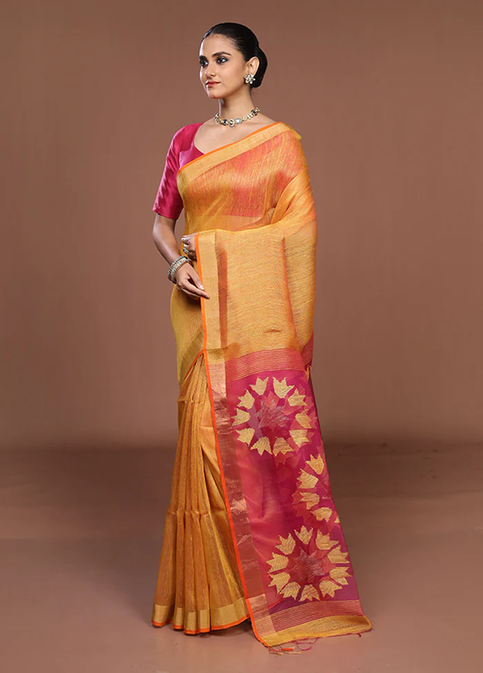 Yellow Matka Silk Saree With Blouse Piece - Image 4